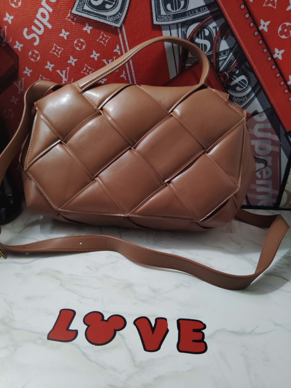 Woven Up Crossbody Shoulder Bag in Brown